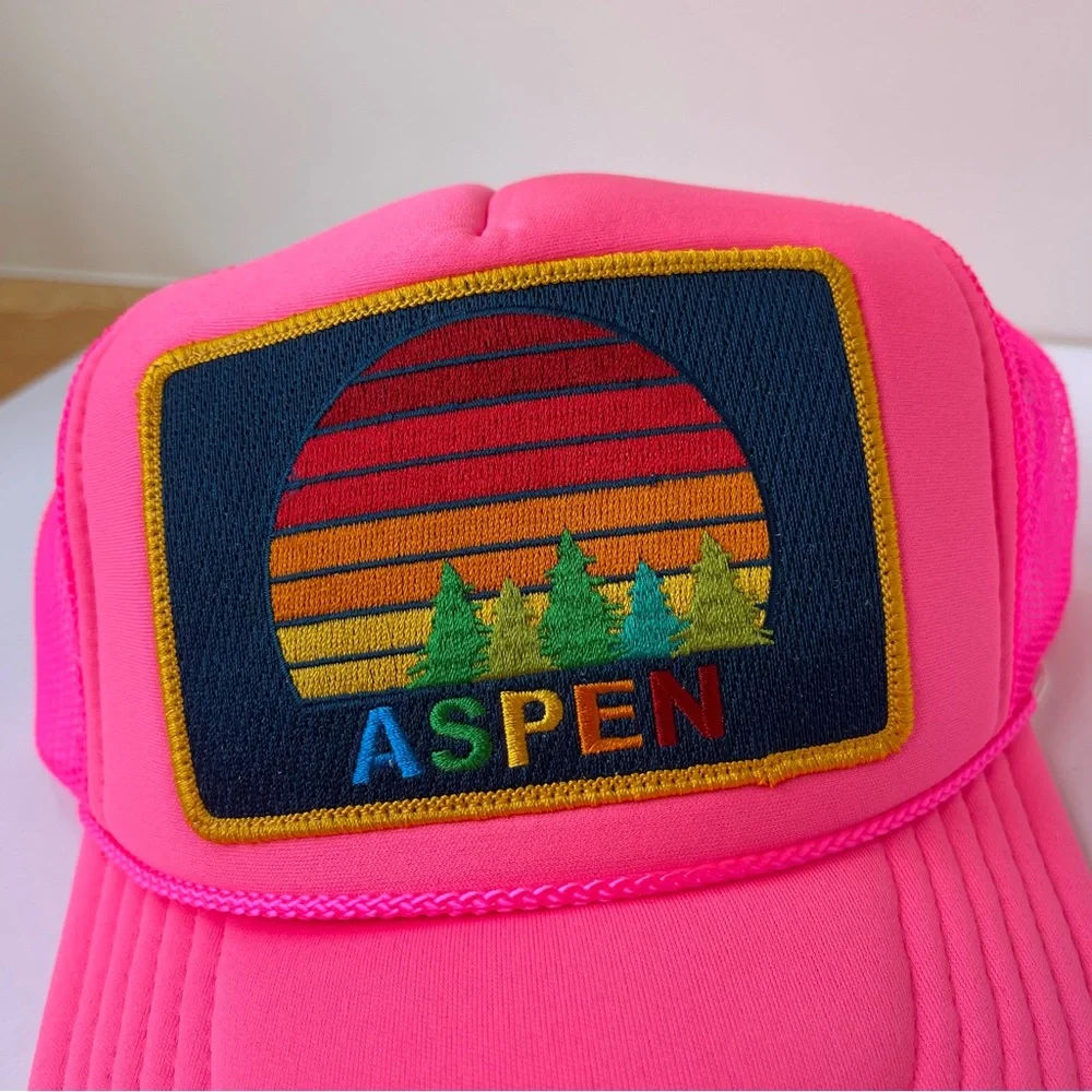 NWT Aviator Nation Pink Trucker Hat Aspen Sunset Rainbow embroidered patch - Picture 5 of 16